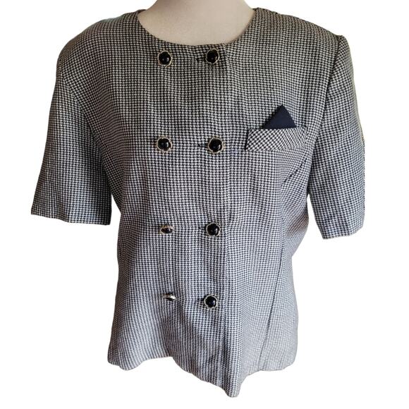 Good Times 1980s Plaid Short Sleeve Blazer Sz Medium Double Breasted Houndstooth - Picture 1 of 9
